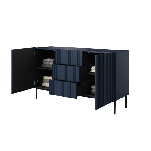 Komoda Nicole 150 cm z szufladami i półkami - granat / czarne nóżki - Limitowana oferta